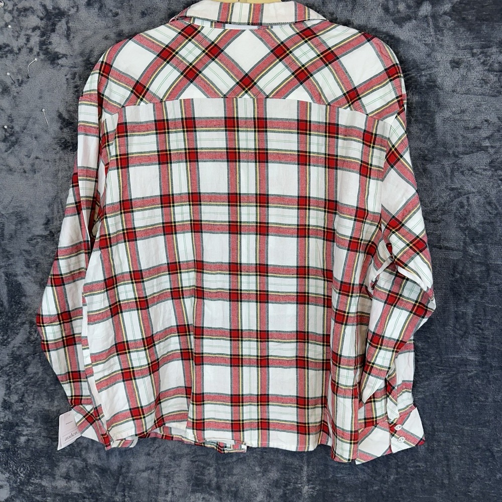 Auden Women's Plaid Flannel Button-Front Collared Long Sleeve Pajama Top M NWT